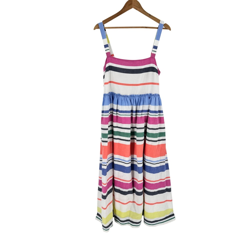 Gap Maxi Dress Multicolor Stripe Large Square Neck Sleeveless Cotton Pockets - Picture 8 of 8